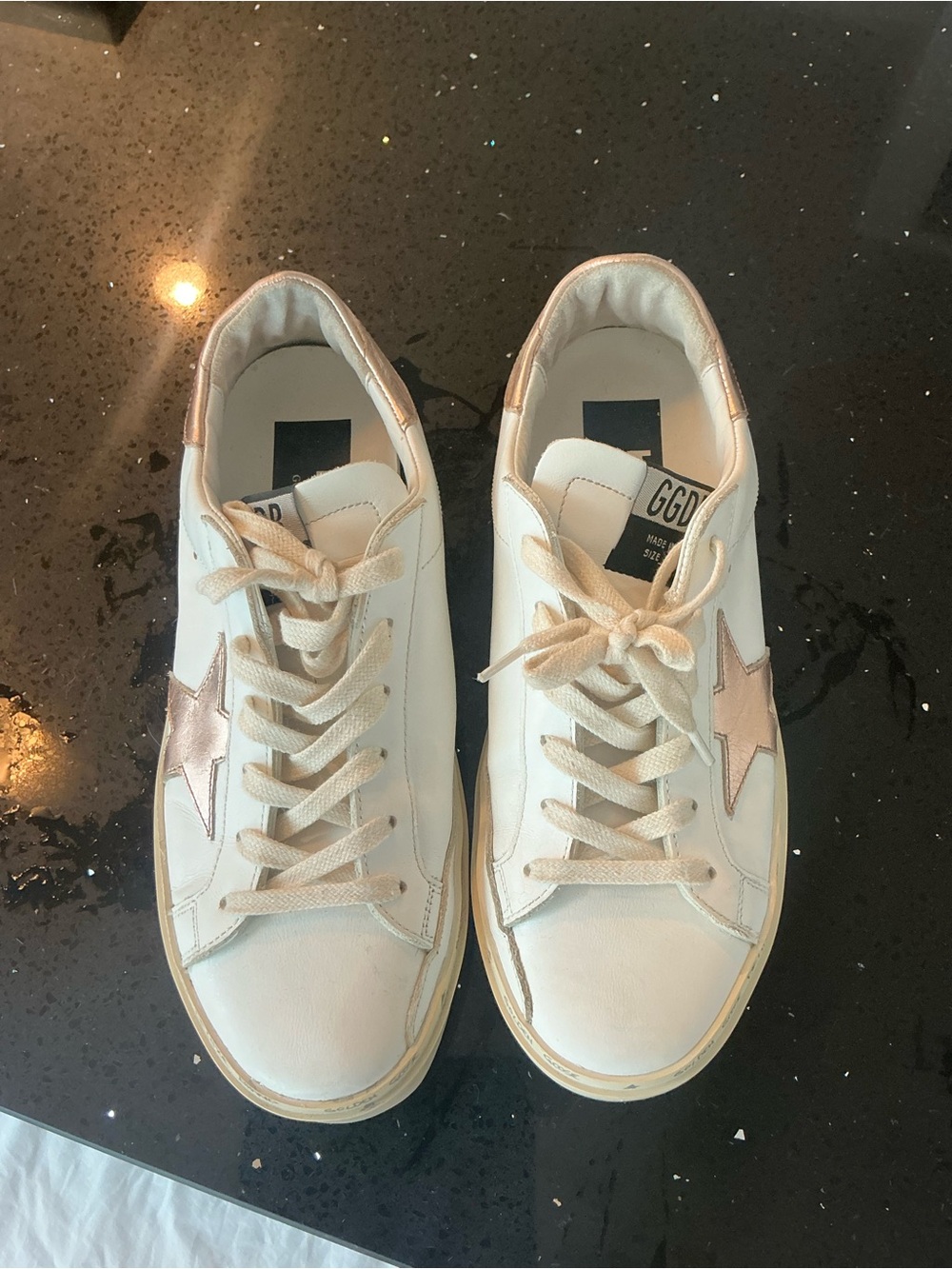 Golden Goose Women's White Sneakers with Rose Gold Star Accent